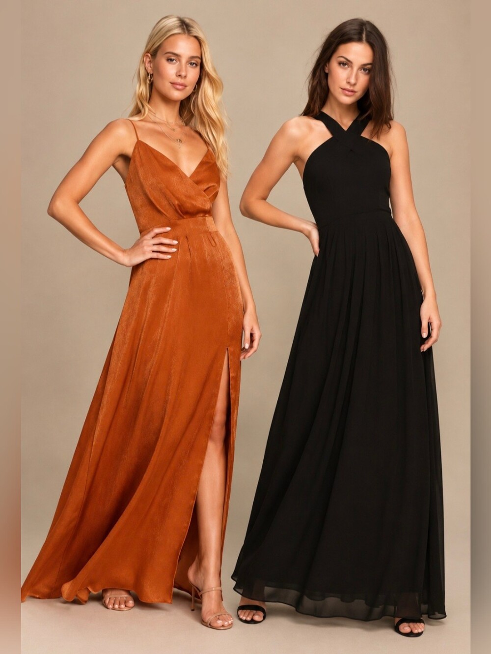 Lulus 2 Dress Bundle Air Of Romance /Constantine Rust Orange Maxi Dresses
